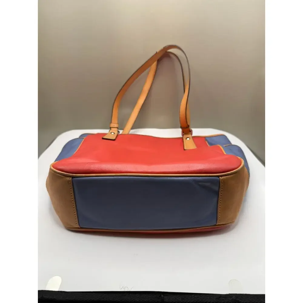 Coach F23683 Park Color Block Leather Tote Shoulder Bag Red Blue Tan